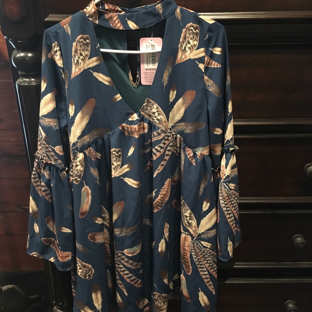 Feather print dress NWT